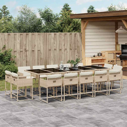 Set da Pranzo da Giardino 15 pz con Cuscini Beige in Polyrattan | homemem39
