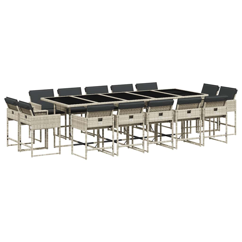 Set da Pranzo da Giardino 15 pz con Cuscini Grigio Polyrattan | homemem39