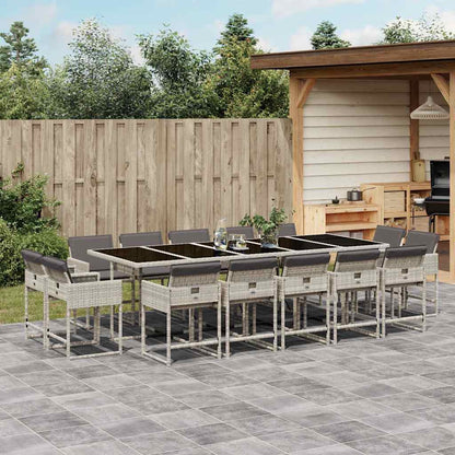 Set da Pranzo da Giardino 15 pz con Cuscini Grigio Polyrattan | homemem39