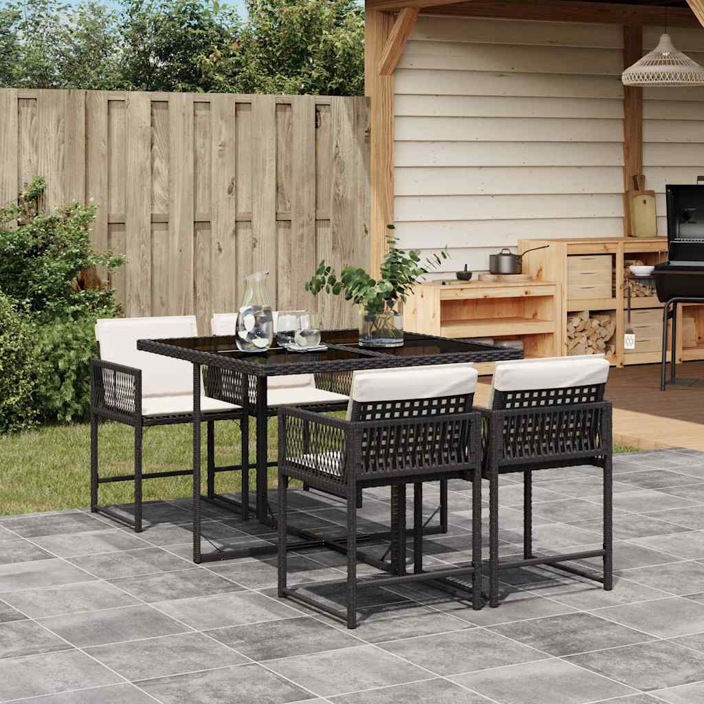 Set da Pranzo da Giardino 5 pz Nero con Cuscini in Polyrattan - homemem39