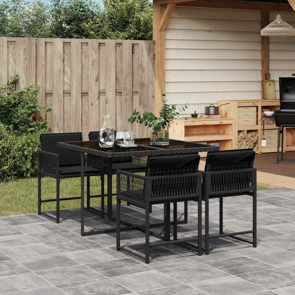 Set da Pranzo da Giardino 5 pz Nero con Cuscini in Polyrattan - homemem39