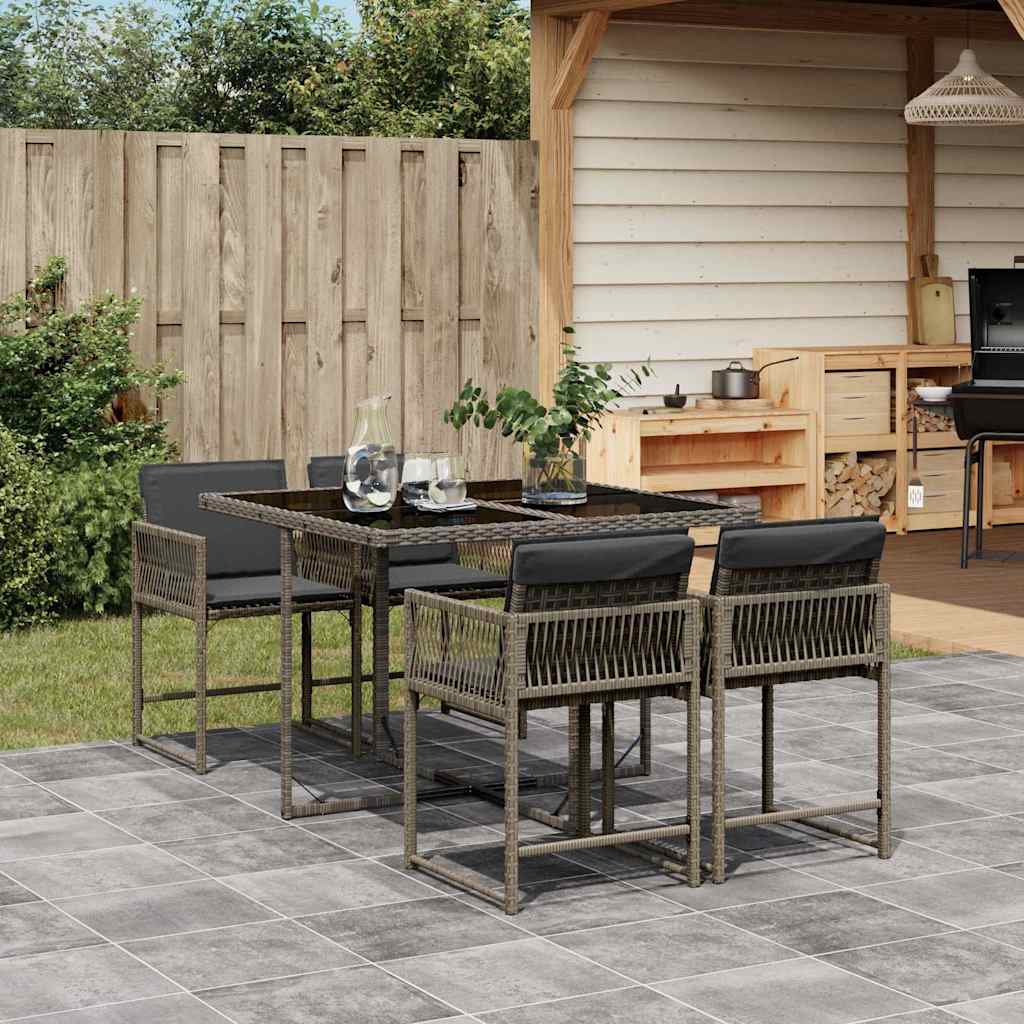 Set da Pranzo da Giardino 5 pz con Cuscini in Polyrattan Grigio - homemem39
