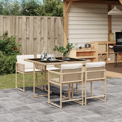 Set da Pranzo da Giardino 5 pz con Cuscini Beige in Polyrattan - homemem39