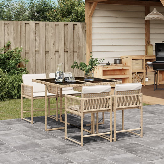Set da Pranzo da Giardino 5 pz con Cuscini Beige in Polyrattan - homemem39