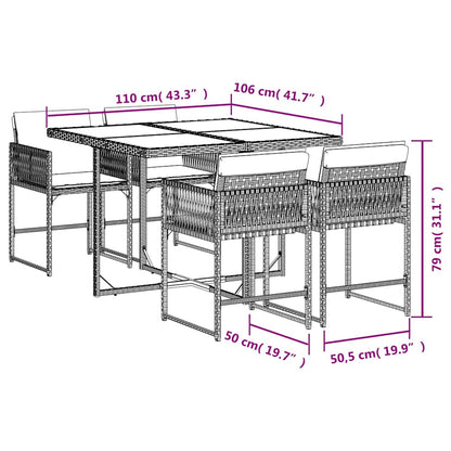 Set Pranzo da Giardino 5pz con Cuscini Grigio Chiaro Polyrattan | homemem39