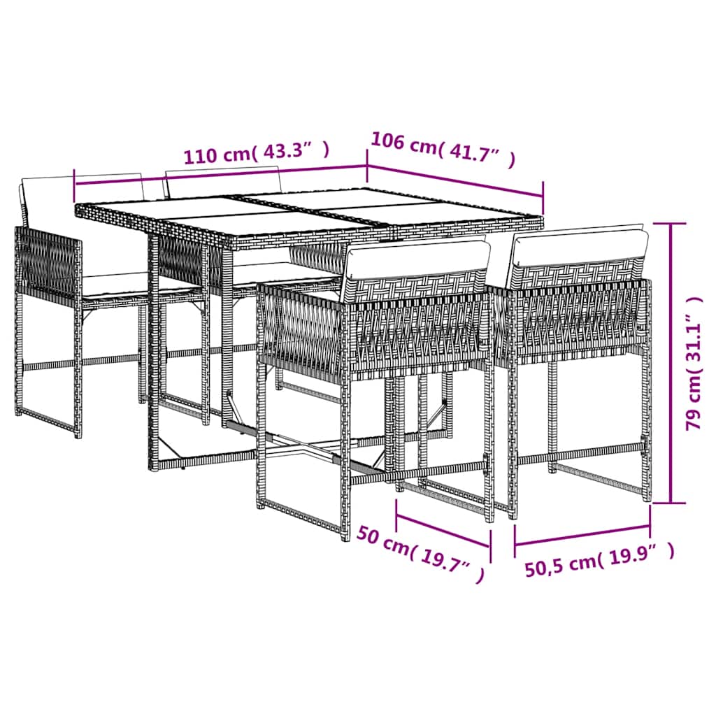 Set Pranzo da Giardino 5 pz con Cuscini Beige Misto Polyrattan | homemem39