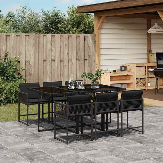 Set da Pranzo da Giardino 7 pz Nero con Cuscini in Polyrattan - homemem39