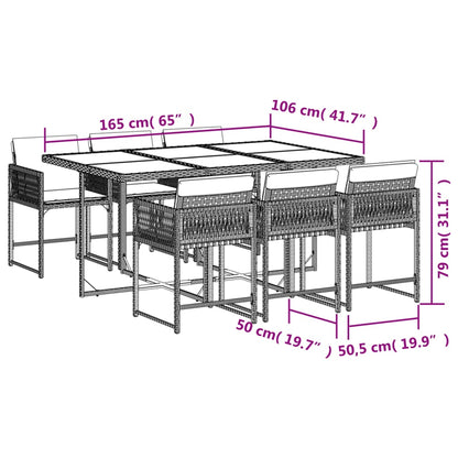 Set da Pranzo da Giardino 7pz con Cuscini in Polyrattan Marrone