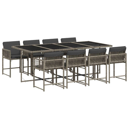 Set da Pranzo da Giardino 9 pz con Cuscini in Polyrattan Grigio | homemem39