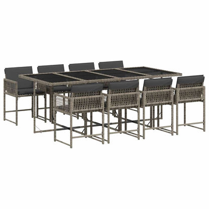 Set da Pranzo da Giardino 9 pz con Cuscini in Polyrattan Grigio