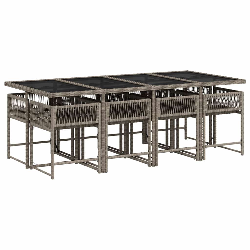 Set da Pranzo da Giardino 9 pz con Cuscini in Polyrattan Grigio