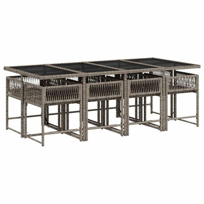 Set da Pranzo da Giardino 9 pz con Cuscini in Polyrattan Grigio