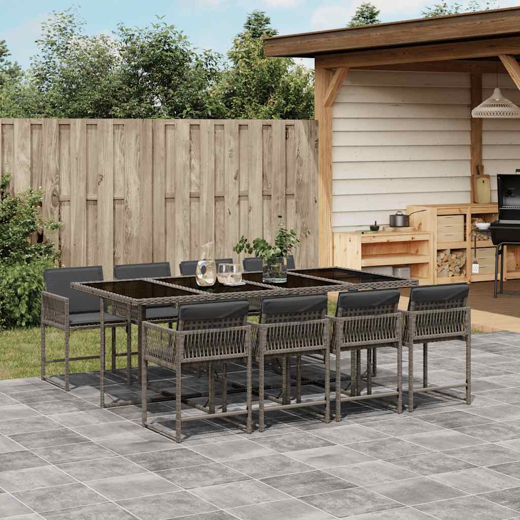 Set da Pranzo da Giardino 9 pz con Cuscini in Polyrattan Grigio | homemem39