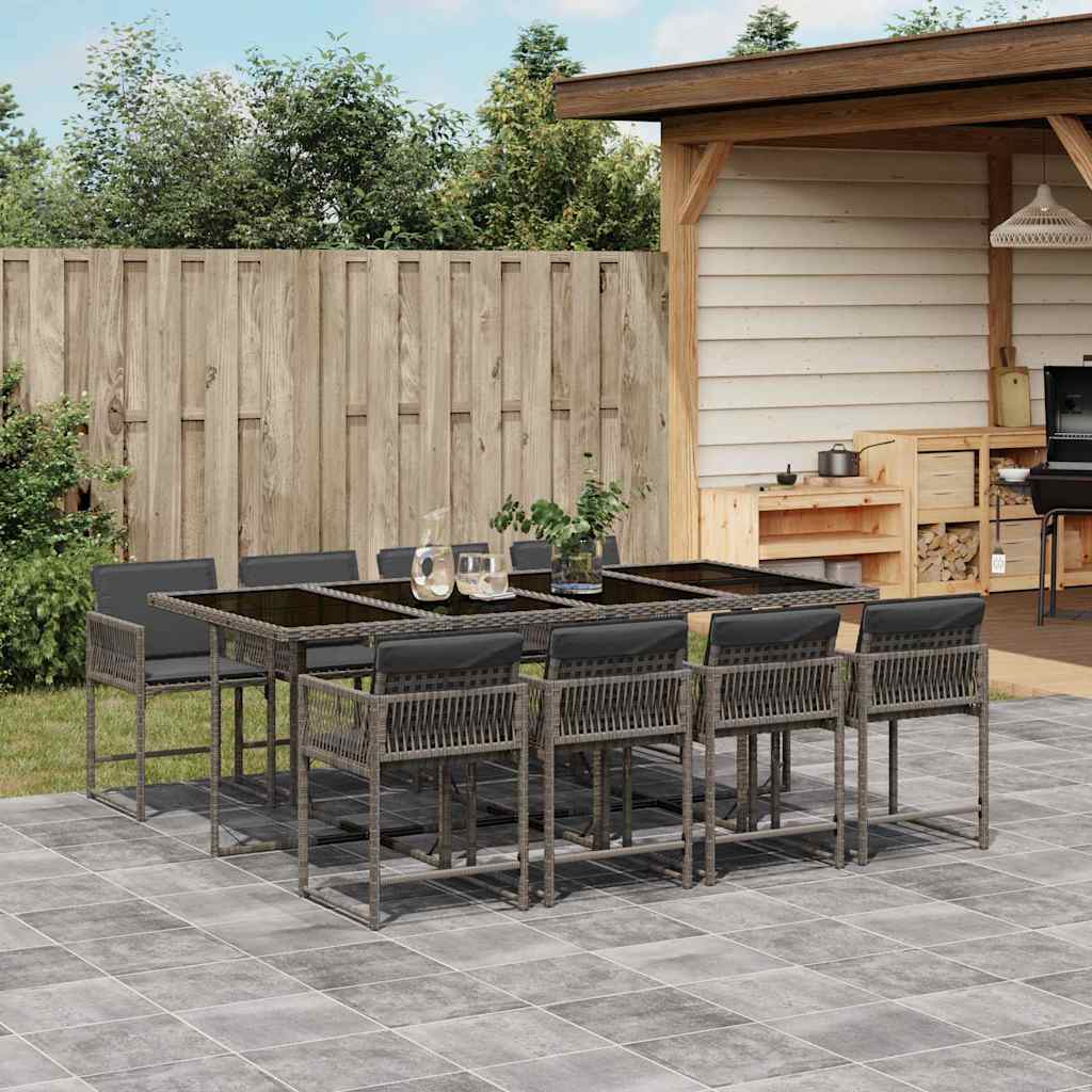 Set da Pranzo da Giardino 9 pz con Cuscini in Polyrattan Grigio - homemem39
