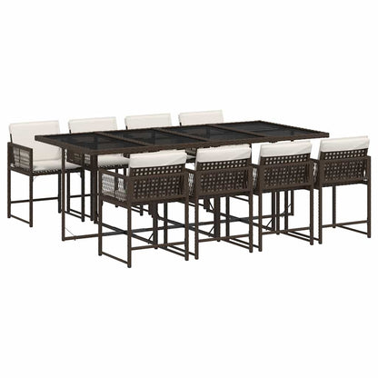 Set da Pranzo da Giardino 9pz con Cuscini Marrone in Polyrattan - homemem39