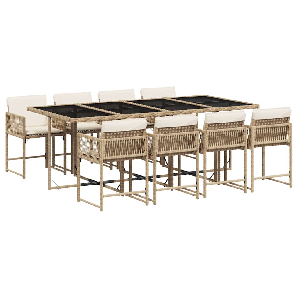 Set da Pranzo da Giardino 9 pz con Cuscini Beige in Polyrattan - homemem39