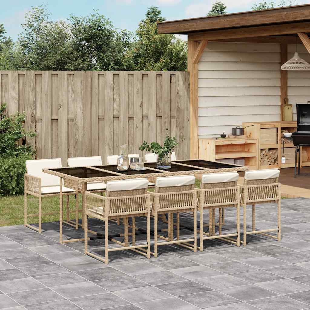 Set da Pranzo da Giardino 9 pz con Cuscini Beige in Polyrattan - homemem39