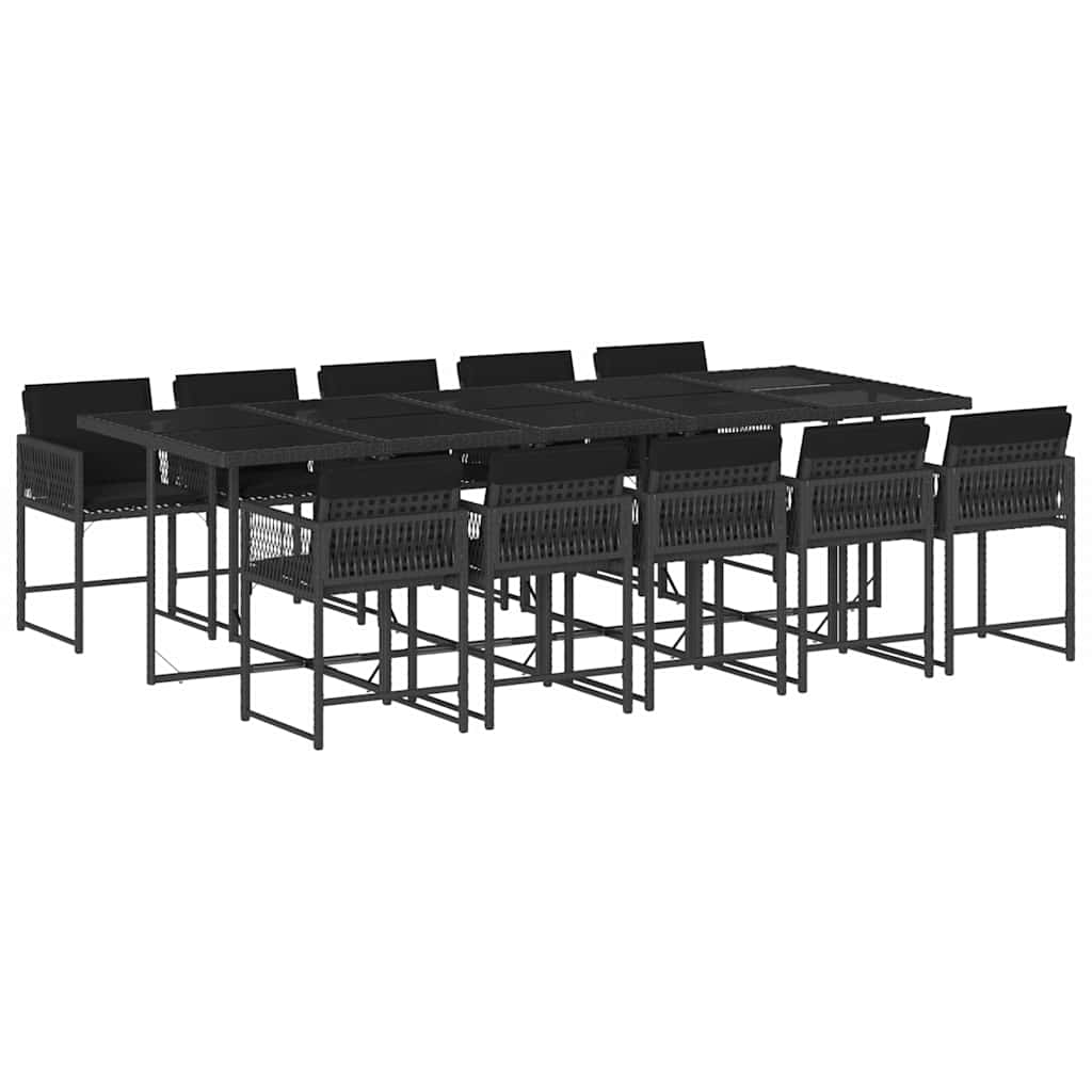 Set da Pranzo da Giardino 11 pz con Cuscini in Polyrattan Nero - homemem39