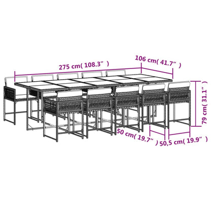 Set da Pranzo da Giardino 11pz con Cuscini in Polyrattan Grigio