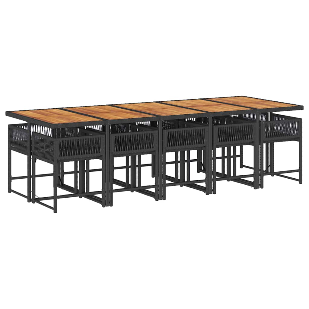 Set da Pranzo da Giardino 11 pz con Cuscini in Polyrattan Nero