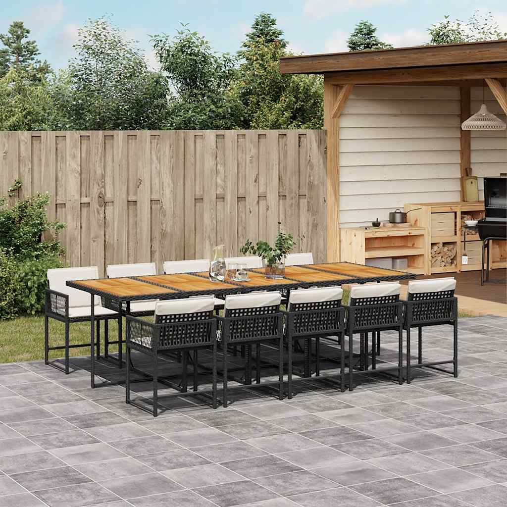 Set da Pranzo da Giardino 11 pz con Cuscini in Polyrattan Nero | homemem39