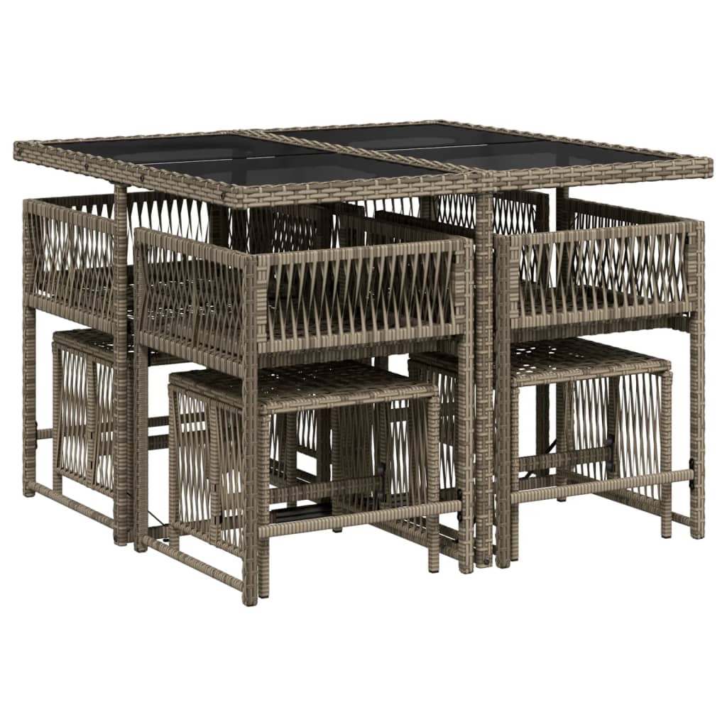 Set da Pranzo da Giardino 9 pz con Cuscini in Polyrattan Grigio - homemem39