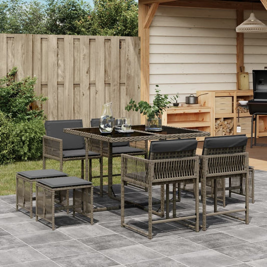Set da Pranzo da Giardino 9 pz con Cuscini in Polyrattan Grigio - homemem39
