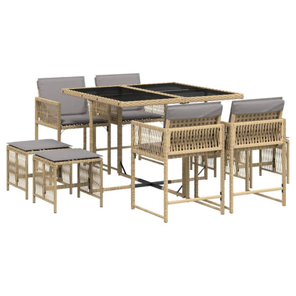 Set Pranzo da Giardino 9 pz con Cuscini Beige Misto Polyrattan - homemem39