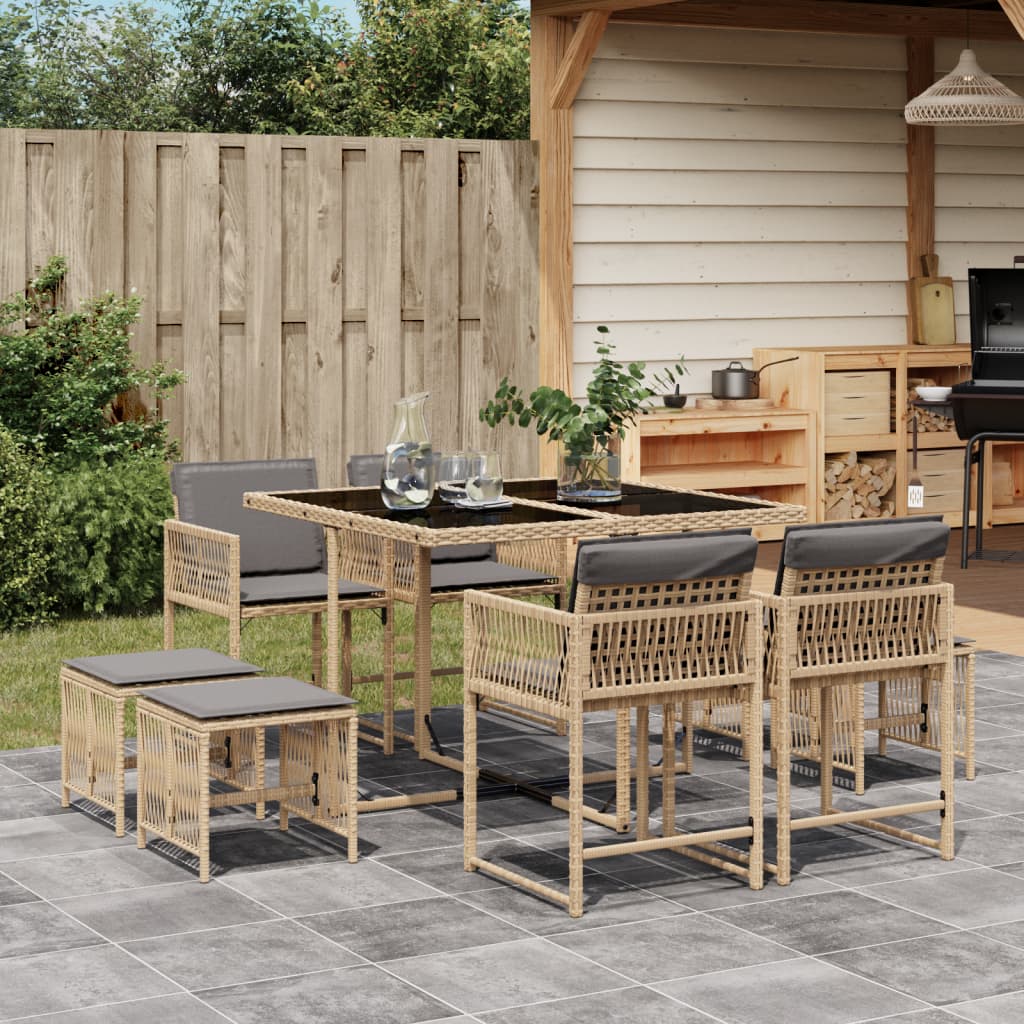 Set Pranzo da Giardino 9 pz con Cuscini Beige Misto Polyrattan - homemem39