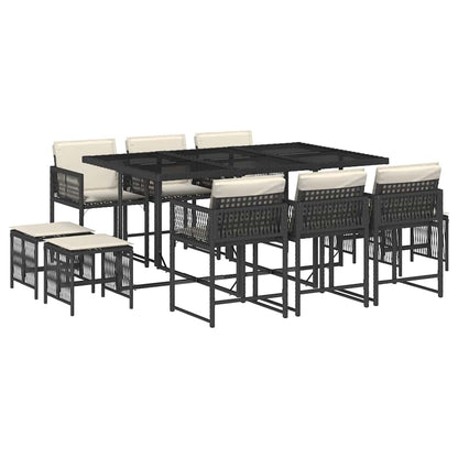 Set da Pranzo da Giardino 11 pz con Cuscini in Polyrattan Nero