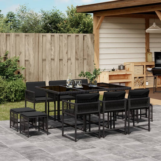 Set da Pranzo da Giardino 11 pz con Cuscini in Polyrattan Nero - homemem39