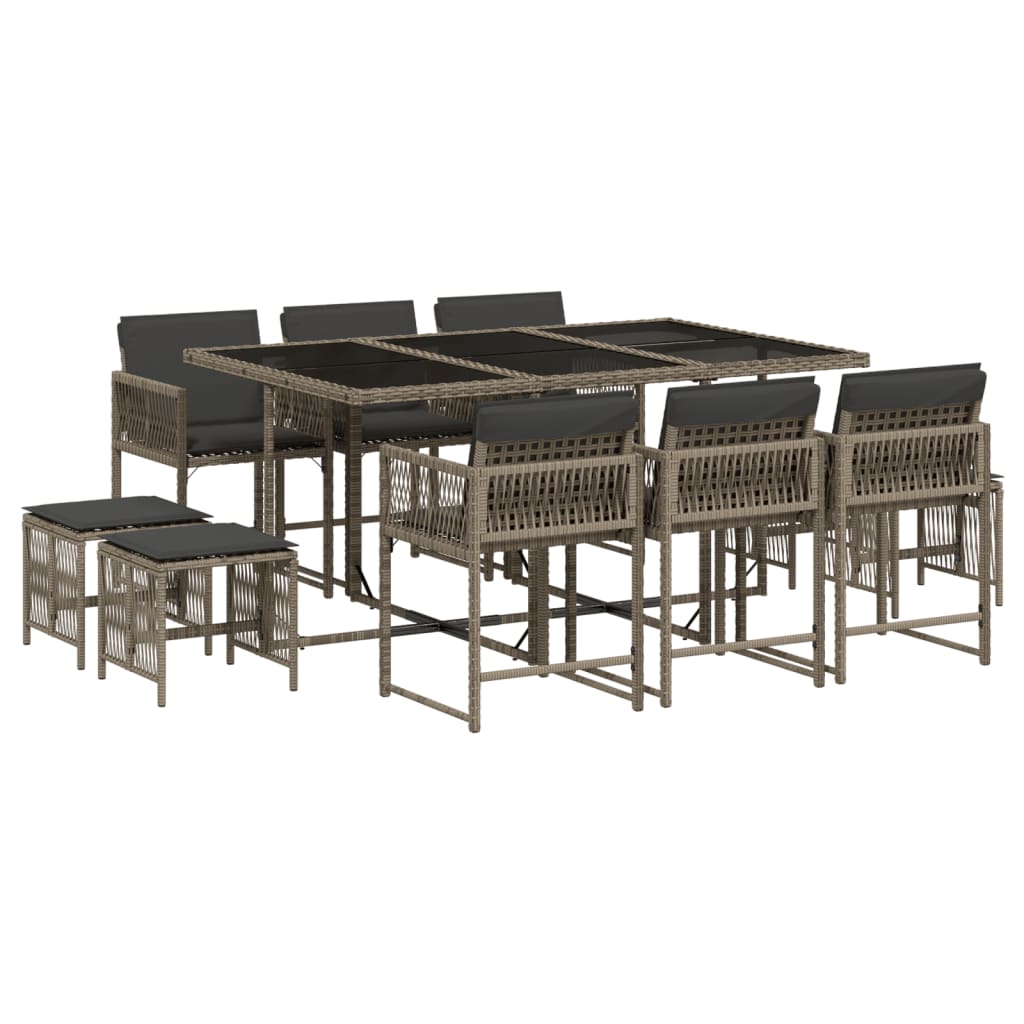 Set da Pranzo da Giardino 11pz con Cuscini in Polyrattan Grigio - homemem39