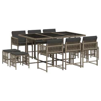 Set da Pranzo da Giardino 11pz con Cuscini in Polyrattan Grigio - homemem39