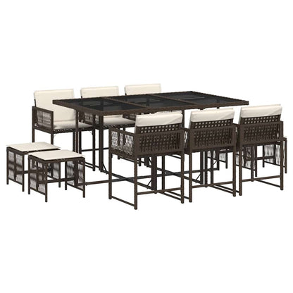 Set da Pranzo da Giardino 11 pz con Cuscini Polyrattan Marrone