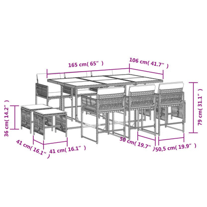 Set da Pranzo da Giardino 11 pz con Cuscini Polyrattan Marrone