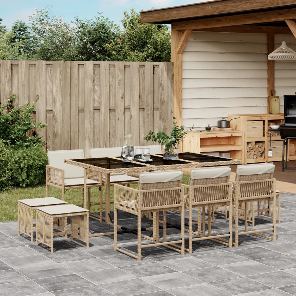 Set da Pranzo da Giardino 11 pz con Cuscini Beige in Polyrattan - homemem39