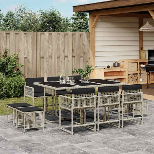 Set Pranzo Giardino 11pz con Cuscini Grigio Chiaro Polyrattan | homemem39
