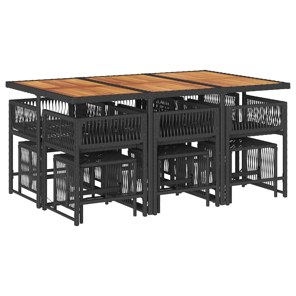 Set da Pranzo da Giardino 11 pz con Cuscini in Polyrattan Nero | homemem39