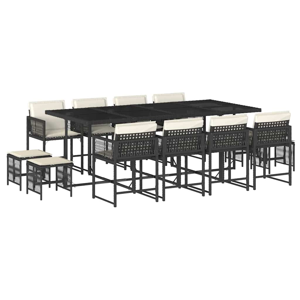 Set da Pranzo da Giardino 13pz con Cuscini Nero in Polyrattan - homemem39