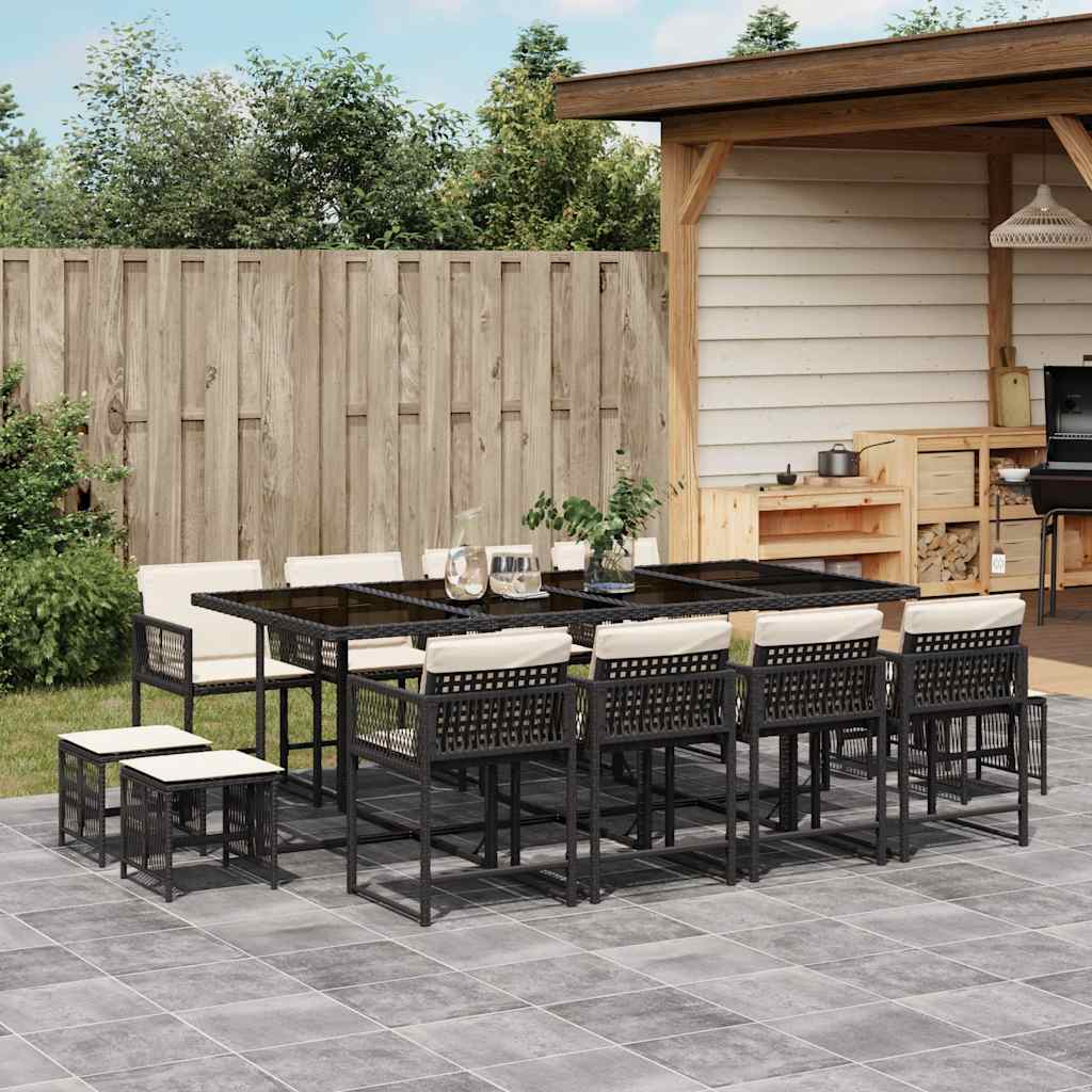 Set da Pranzo da Giardino 13pz con Cuscini in Polyrattan