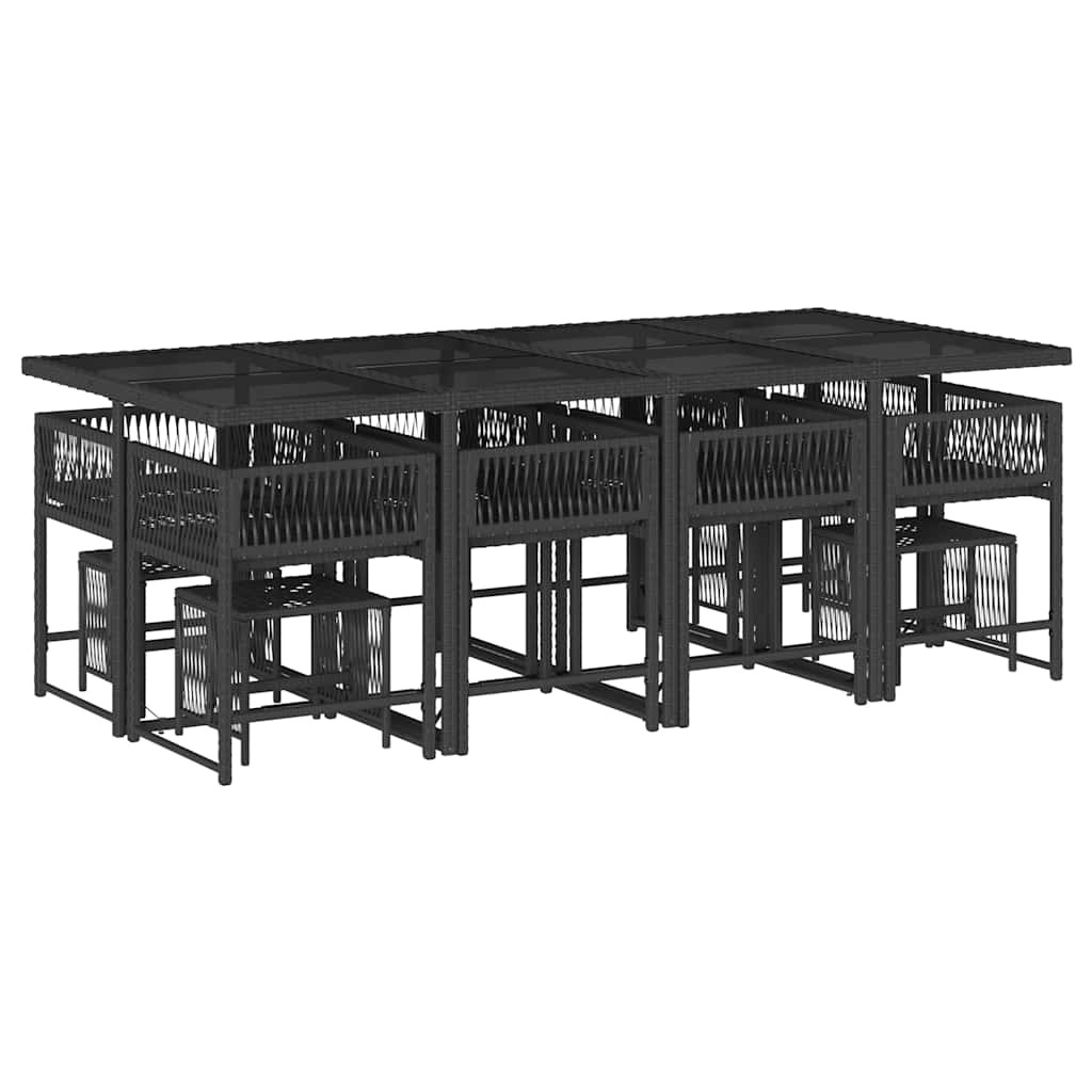 Set da Pranzo da Giardino 13pz con Cuscini Nero in Polyrattan - homemem39