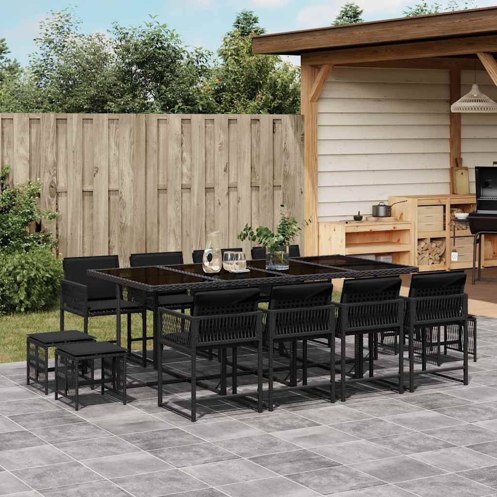 Set da Pranzo da Giardino 13pz con Cuscini in Polyrattan