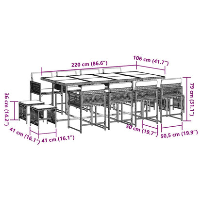 Set da Pranzo da Giardino 13pz con Cuscini Grigio in Polyrattan
