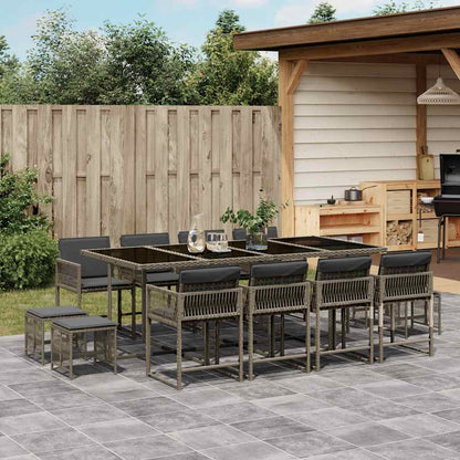 Set da Pranzo da Giardino 13pz con Cuscini Grigio in Polyrattan - homemem39