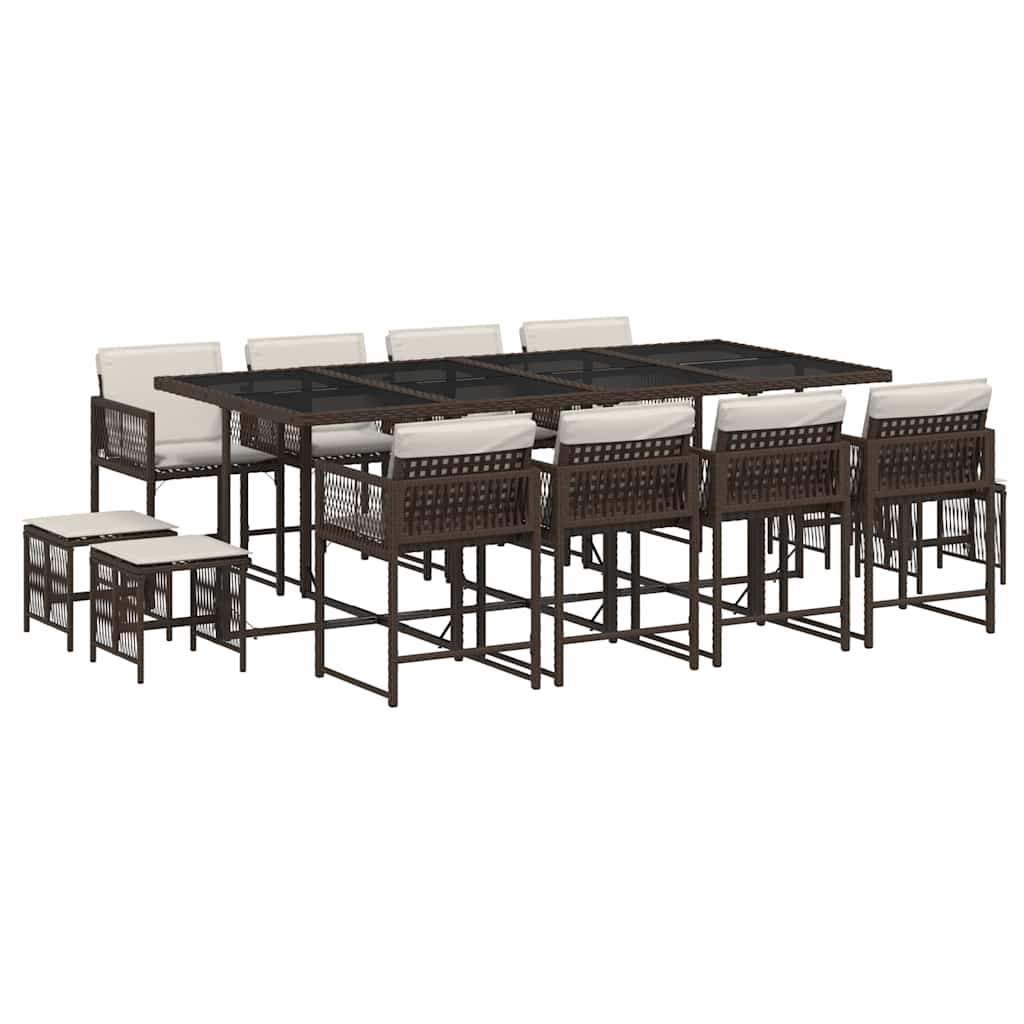 Set da Pranzo da Giardino 13pz con Cuscini Marrone Polyrattan - homemem39
