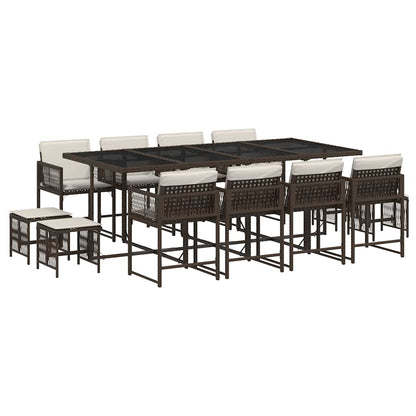 Set da Pranzo da Giardino 13pz con Cuscini Marrone Polyrattan - homemem39