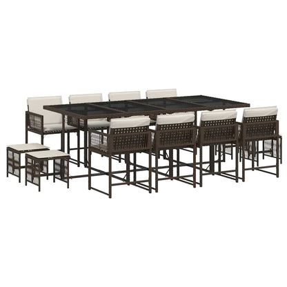 Set da Pranzo da Giardino 13pz con Cuscini Marrone Polyrattan