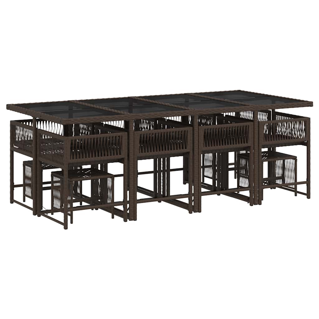 Set da Pranzo da Giardino 13pz con Cuscini Marrone Polyrattan - homemem39