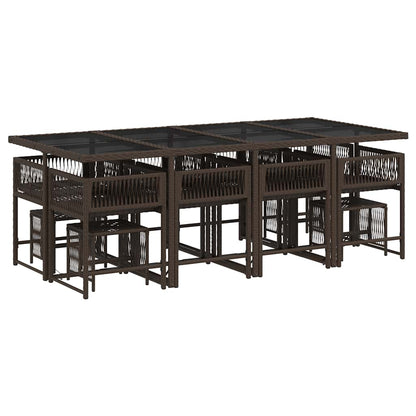Set da Pranzo da Giardino 13pz con Cuscini Marrone Polyrattan - homemem39