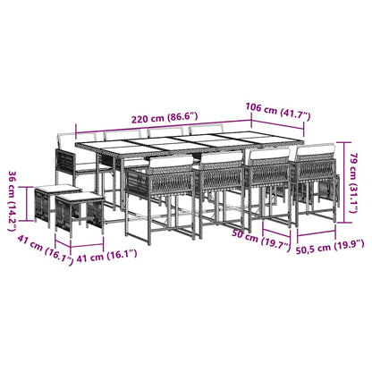 Set da Pranzo da Giardino 13pz con Cuscini Marrone Polyrattan